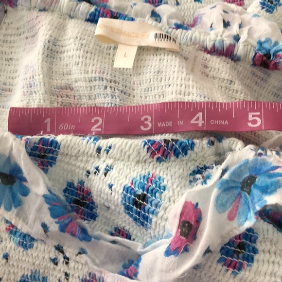 LoveShackFancy Kodie Dress Smocked Flutter Sleeve Blue Printed  L - Picture 11 of 12